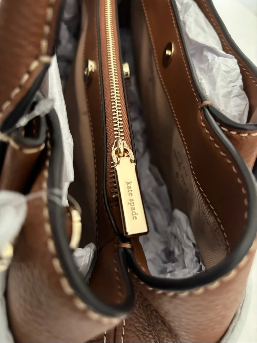 New kate spade New York Large Brown Dumpling Pebble Leather Satchel